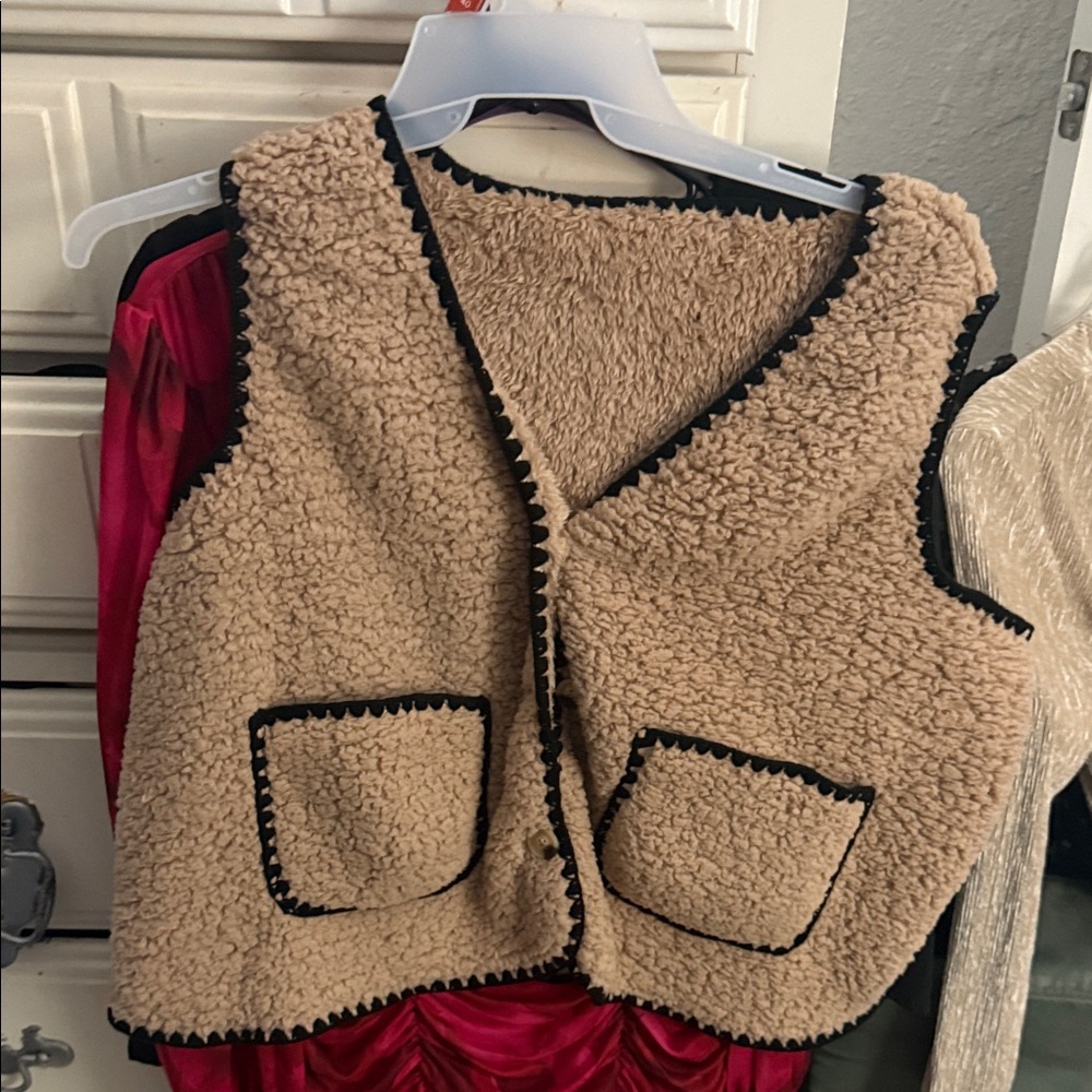 Cozy Tan Sherpa Kids Vest